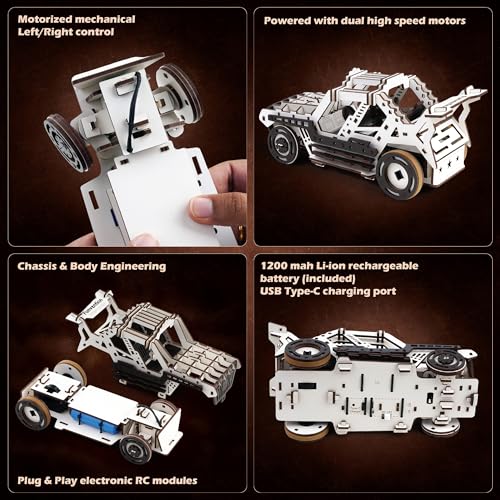 Image of Funvention DIY Storm Cruiser Remote Controlled Car Kit | Build & Race Wooden RC Car Model | Glue-Less Assembly | Dual Motors, 2.4GHz Remote, Rechargeable Battery | STEM Learning Toy for Kids 8+