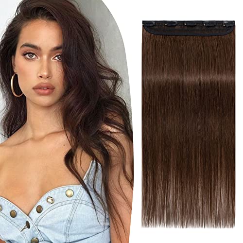 TESS Clip In Hair Extension Medium Brown,Hair Extensions Real Human Hair One Peice 5 Clips Straight Natural Hairpieces for Womens/Girls(#4 Medium Brown,20Inch)