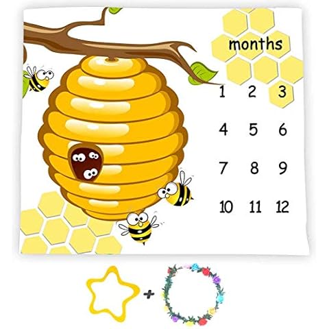 F-FUN SOUL Honeycomb Bee Baby Monthly Milestone Blanket 48x40in Nursery Newmom Gifts Age Growth Tracker with Bonus Marker LHFS835 Cover