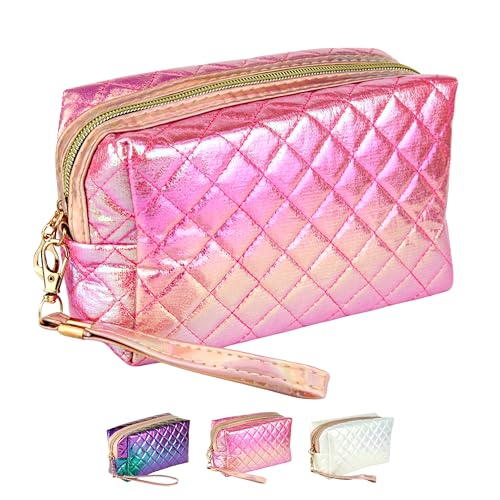 Necessaire Bolsa Estojo Com Alça Organizadora Feminina Infantil Para Maquiagem Cosméticos Pequena Para Viagem (Pink Holográfico)