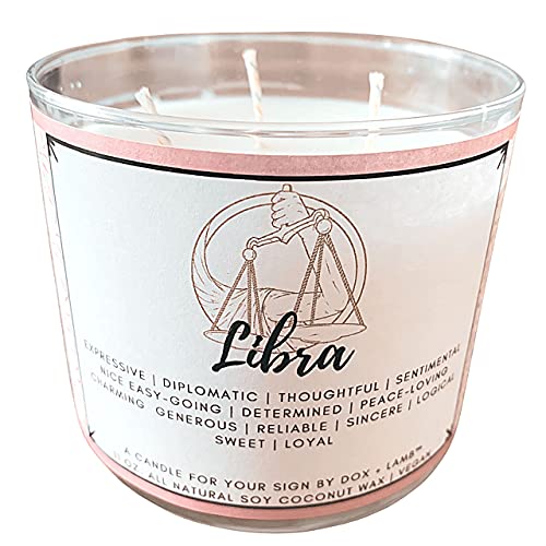 Dox+Lamb Libra Candle, Zodiac Sign Candle, Astrology Candle, Horoscope Candle, October Birthday Candle, October Gift Box, 11oz. All Natural Soy Wax Aromatherapy Candle, Vegan, Symbol (Libra)