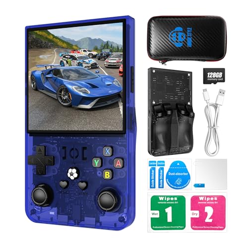 R36MAX Retro Handheld Game Console, 4.0 Inch 720x720 IPS Screen, 64GB Built-in 18,000+ Classic Game, Portable Hand Held Open Source Linux System, 4000mAh Battery Retro Gaming Console(Blue 64GB)