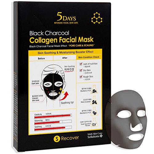 5 Days Black Charcoal Facial Mask for Skin Elasticity, Pore Care, and Intensive Moisture (5 Sheets) (Collagen)