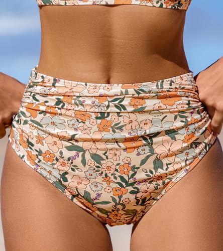 CUPSHE Womens Swimsuit Bikini Bottom High Waisted Bathing Suit Ruched Full Coverage4