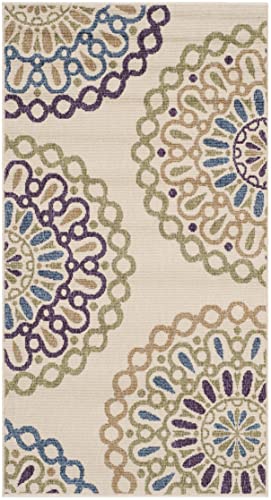 Tapete SAFAVIEH Washable Rug Outdoor 2'7" x 5', Crema y Verde miniatura 3