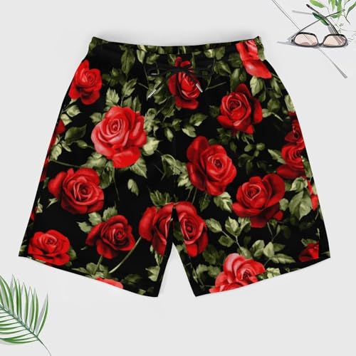 Flower Red Rose Mens Swim Trunks Quick Dry Beach Shorts with Compression Liner and Pocket3