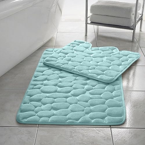 EXQUIZIT HOME® Lot de 2 tapis de bain de luxe en mousse à mémoire de forme - Tapis de salle de bain et tapis contour WC antidérapants à séchage rapide - Ultra...