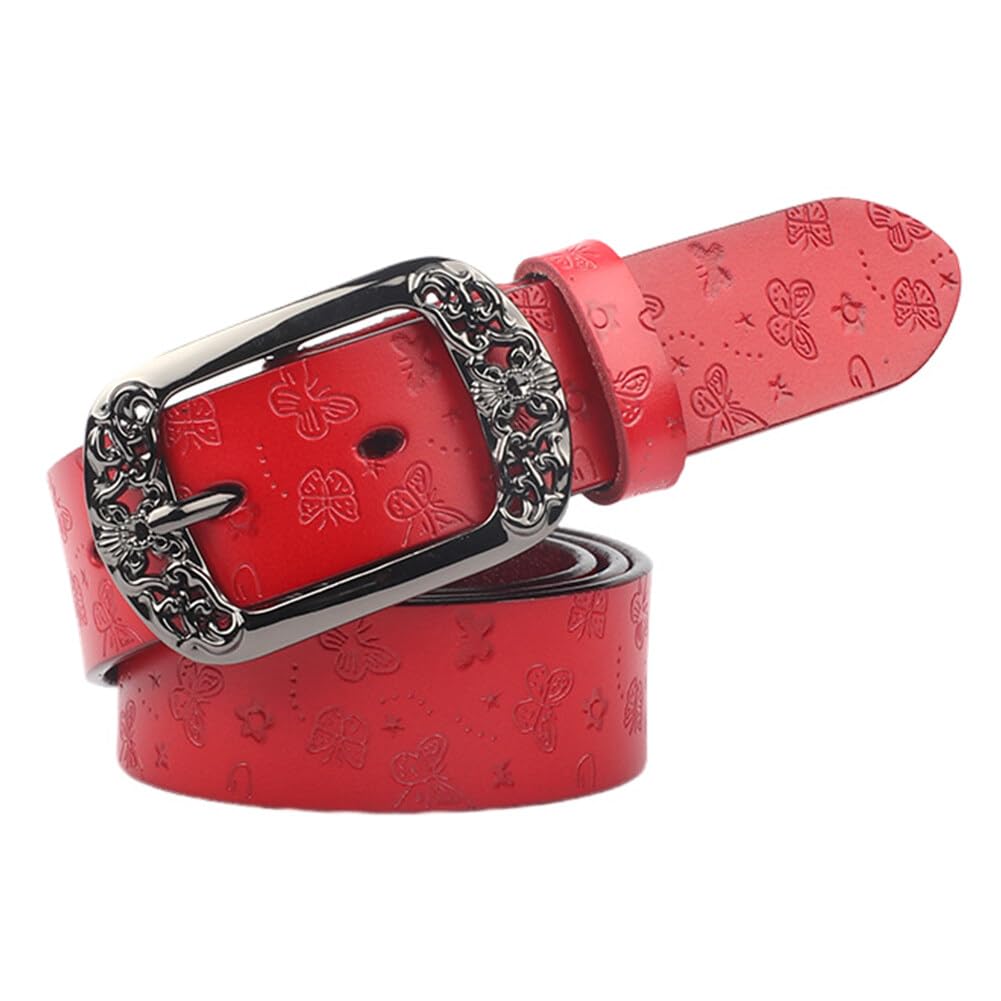 Katutude Women's Leather Belt with Pin Buckle Butterfly Embossed PU Leather Waist Belts Fashion Jeans Pants Dresses Leather Belts
