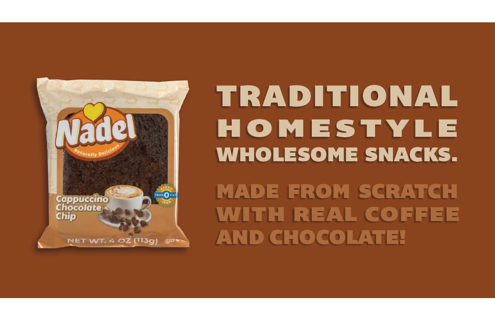 Image of Nadel - Naturally Delicious Cappuccino Chocolate Chip bread, Lunch snack breakfast bars coffee cake, Natural fresh brand mocha chocolate cake 12 pack