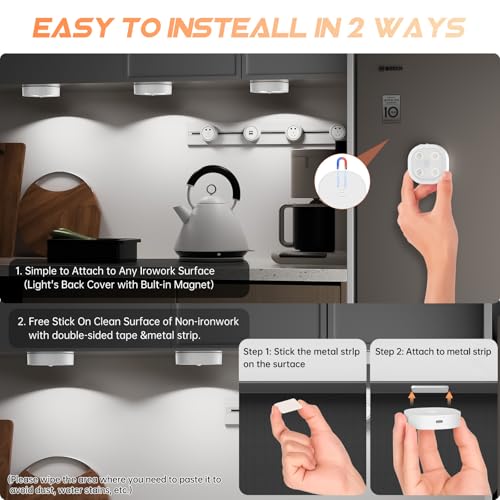 Image of 3PCS Motion Sensor Step Light, Rechargeable Puck Lights with Remote, Under Cabinet Lights with 3 Colors&RGB, Magnet Stick on Light for Closet, Hallway, Stairway, Bathroom, Bedroom, Kitchen