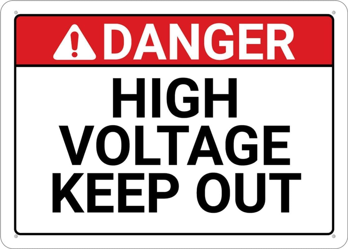 Danger High Voltage Keep Out Text Only Rust Free Aluminum Tin Sign - Warning Decor with Pre-Drilled Holes for Indoor-Outdoor Electrical Room, Substation, Utility Zone - 8x12 Inch​