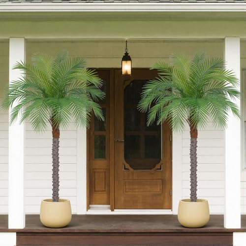 Image of 5ft Artificial Phoenix Palm Tree, Faux Coconut Silk Tropical Fake Palm Plant for Indoor Outdoor Home Office Patio Bathroom Pool Coastal Decor(Set of 2)