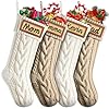 Dalzom 4pcs personalized christmas stockings with leather patches custom name 18 premium large knitted christmas stockings for kids family holiday and fireplace party decoration  urban country home decor