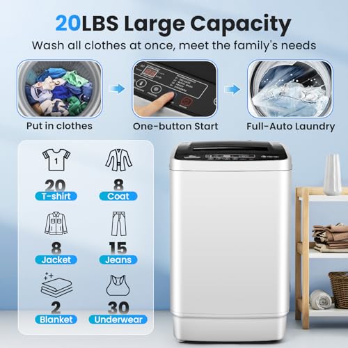 Nictemaw Portable Washing Machine, 20 lbs Capacity Full Automatic Portable Washer, 2.8Cu.ft Compact Washer Dryer Combo with 4 Wash Programs 4 Water Levels 3 Water Temp & Drain Pump for Home, RV, Dorm