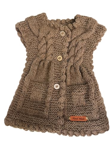 Hand Knitted Buttoned Vest for Babies 6-12 Months of Soft Yarn 100% Pure Alpaca Light Brown