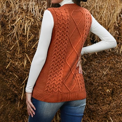 Image of Women's Sweater Vest,Long Cable Loose Knitted Sleeveless V Neck Casual Sweaters Tank Top S~XL