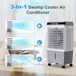 Swamp Cooler Air Conditioner, Evaporative Air Cooler with 5.3 Gallon Water Tank, 4 Ice Box, Remote, 12H Timer, 120°Oscillation, Portable Cooling Fan with 3 Speeds for Bedroom Home Office Swamp Cooler Air Conditioner Evaporative Air Cooler with 53 Gallon Water Tank 4 Ice Box Remote 12H Timer 120Oscillation Portable Cooling Fan with 3 Speeds for Bedroom Home Office