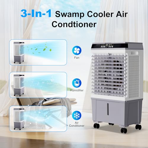 Uthfy Swamp Cooler Air Conditioner, Evaporative Air Cooler with 5.3 Gallon Water Tank, 4 Ice Box, Remote, 12H Timer, 120°Oscillation, Portable Cooling Fan with 3 Speeds for Bedroom Home Office by Uthfy - Image 4