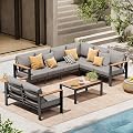 ComfCove Aluminum Outdoor Patio Furniture Set 8 Seats, Outdoor Sectional Corner Sofa, Patio Conversation Sets with Coffee Table & Washable Thick Cushions, Outdoor Furniture for Backyard, Porch, Gray