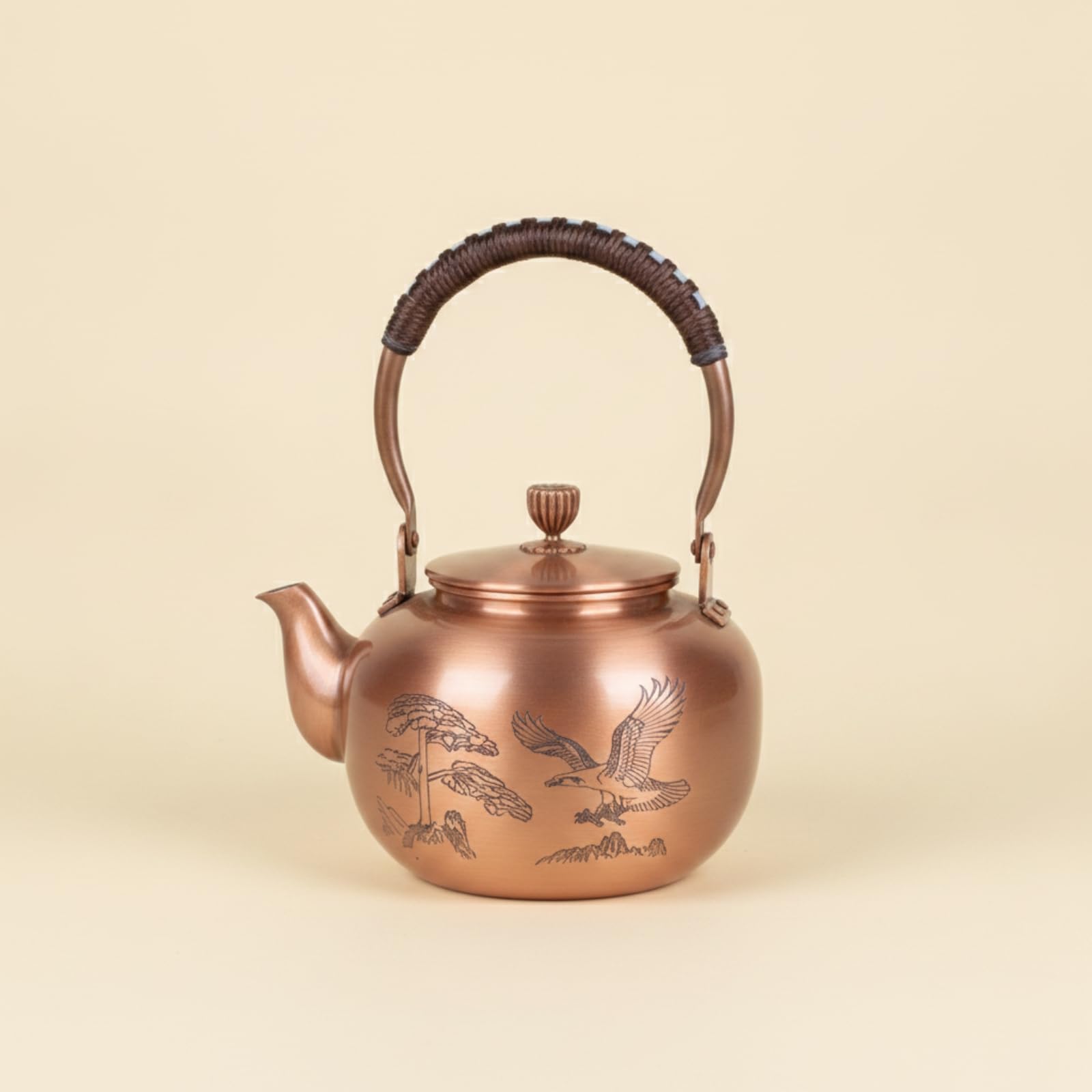 harayaa Bouilloire en Cuivre Pur avec Anse Tressée et Bec Verseur Théière Élégante pour Infusion Thé en Vrac sur Cuisinière Décoration Table, Smooth Sailing