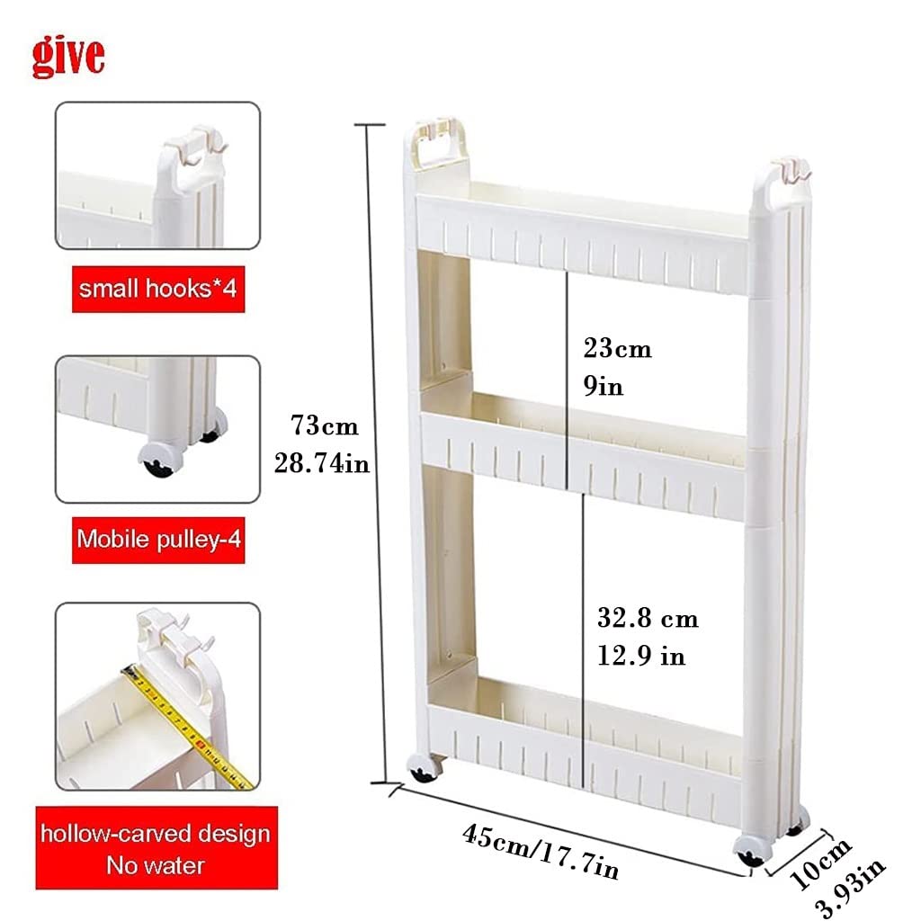 Carrito Auxiliar Con Ruedas, 10cm Slim Rolling Carro De Almacenamiento, Skinny Mobile Kitchen Pantry Cart With Wheels, Slide Out Utility Narrow Rolling Cart Easy Assemble For Tight Spaces, White ( Col