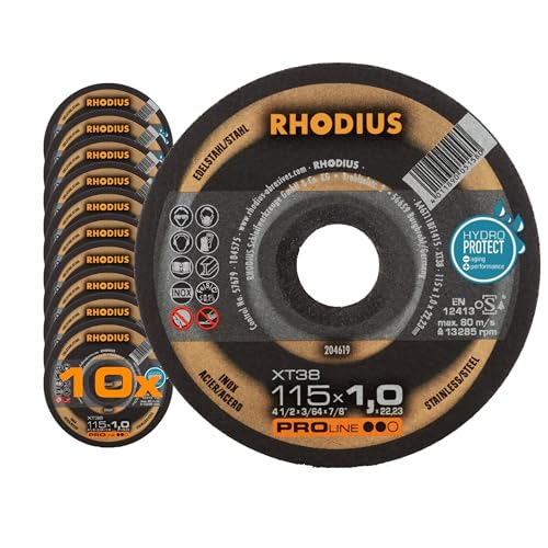 RHODIUS XT38 | 10 Stück Ø 115 mm x 1,0 mm | Trennscheibe Metall | Made in Germany | Dose | für Winkelschleifer, INOX, Edelstahl, Stahl