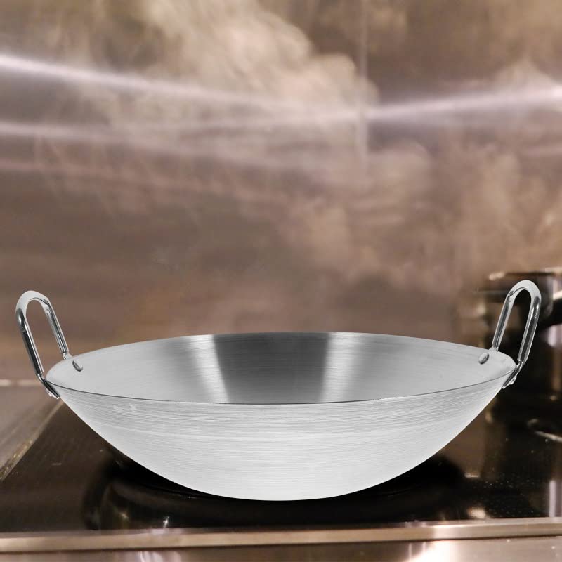 Wok de acero inoxidable con mango y base de hierro miniatura 5
