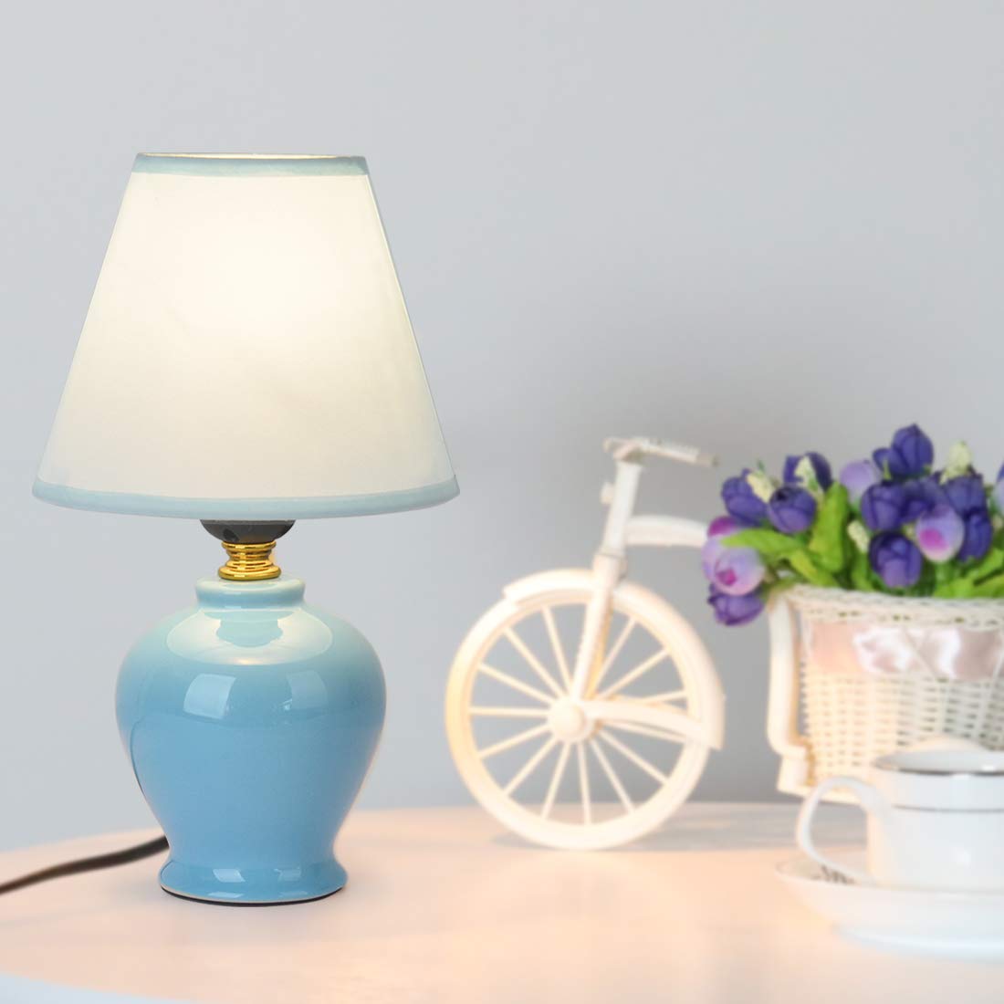 mini blue and white lamp