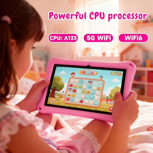 Image of Kids Tablet, 10.1 inch Android Tablet, 12GB+64GB, 1TB Expandable, 5G WiFi 6, BT 5.0, Quad-Core, 6000mAh, Dual Camera, AWAWA Parental Control Mode, Blue Light Eye Protection Screen with Case.