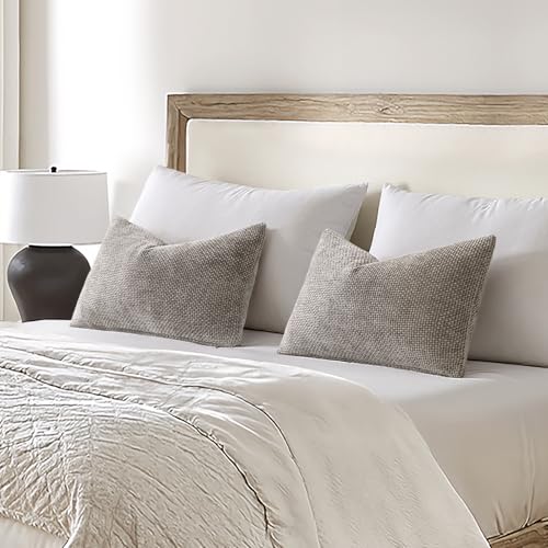 Image of MIULEE Pack of 2 Lumbar Couch Throw Pillow Covers 20x12 Inch Light Gray Modern Boho Accent Decorative Pillow Covers Soft Chenille Farmhouse Cushion Covers for Home Decor Bed Sofa Living Room