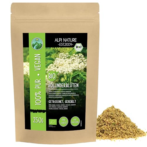 Alpi Nature Flor de Saúco Orgánico Infusión 250g, Flores de Saúco Orgánicas Frotadas, Té Suelto