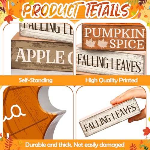 Image of Moucuny 4 Pcs Fall Decor Wooden Maple Leaf Decoration Thanksgiving Tiered Tray Decor Rustic Wooden Maple Leaf Block Sign Thanksgiving Table Centerpiece Farmhouse for Autumn Harvest Party Home Kitchen