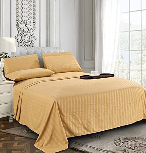 Image of Elegant Comfort Softest and Coziest 4-Piece Sheet Set - 1500 Premium Hotel Quality Microfiber - Luxurious Wrinkle Resistant 4-Piece Damask Stripe Bed Sheet Set, Twin, Camel /Gold