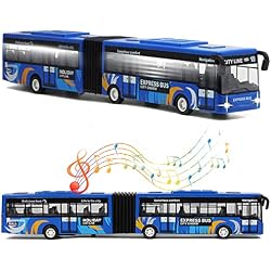 Crelloci City Bus Toy for Kids, Die Cast Alloy Pull Back Vehicles, Metro Articulated Electric Bus with Sounds and Lights, Model Cars Toys Educational Gift for Kids Boys Girls Ages 3+