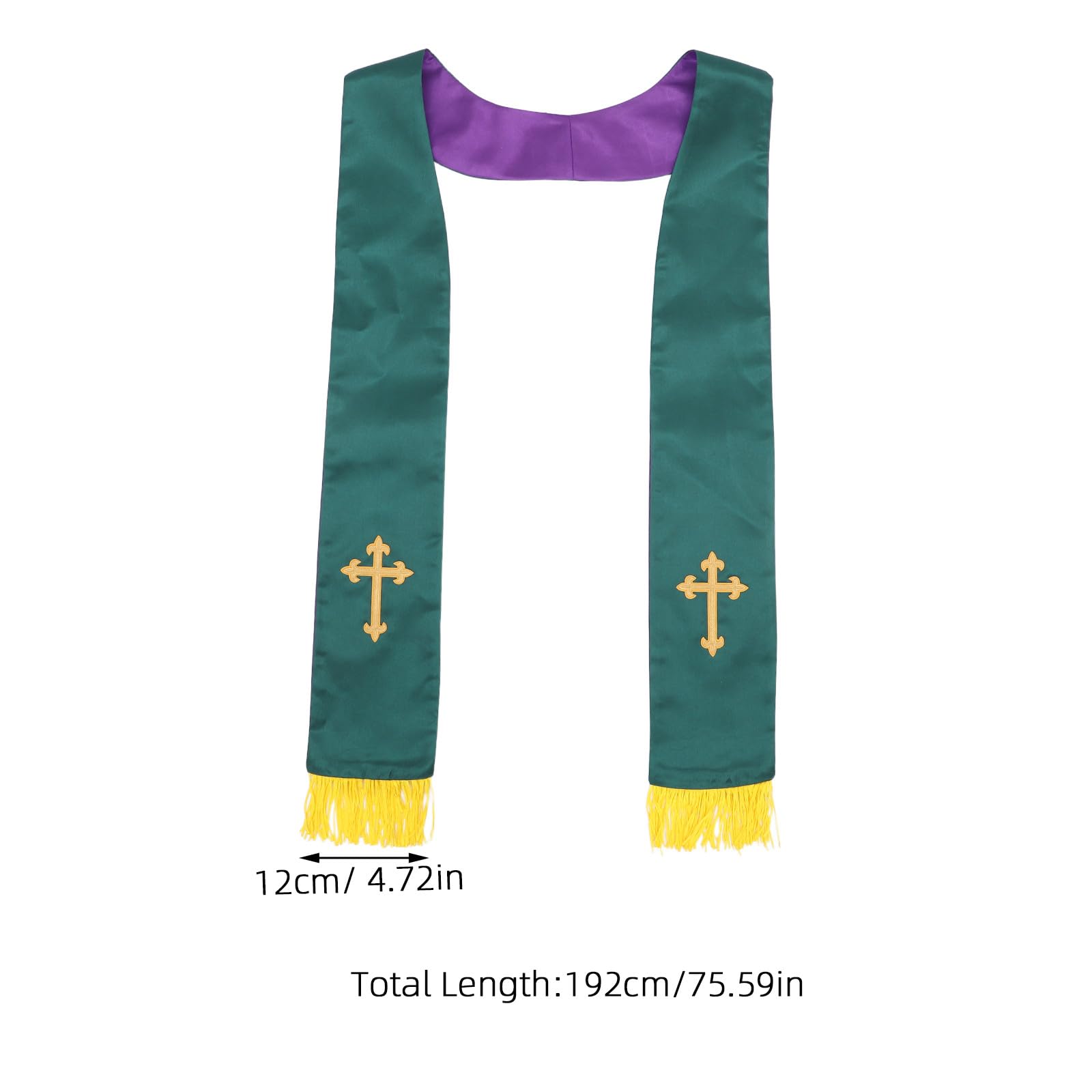 KOMBIUDA Étole de clergé réversible avec pompon - Écharpe brodée d'une croix - Accessoire de costume de pasteur ou de prêtre pour cérémonie religieuse ou mariage (noir et blanc)
