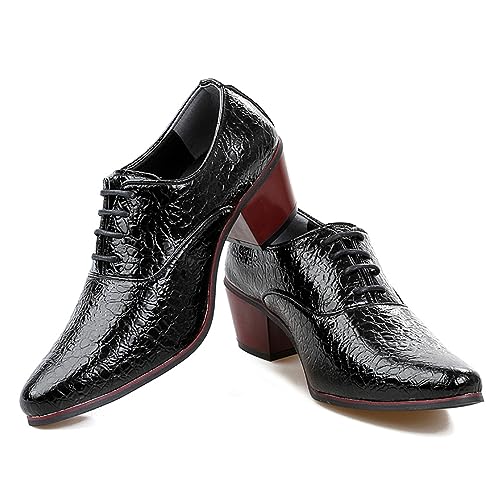 JiuQing Men's High Heel Oxfords Pointy Business Lace-Ups Chunky Heel Dress Dance Shoes3