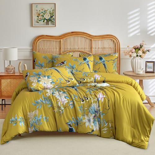 EAVD Garden Floral Full Comforter Set for Girls Fluffy Microfiber