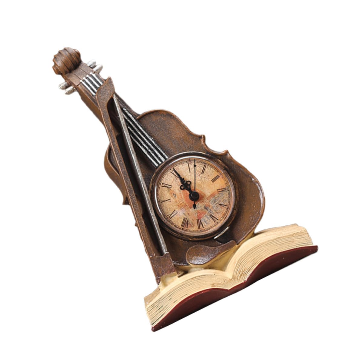 Reloj de resina resistente con diseño de violín para estanterías de salón