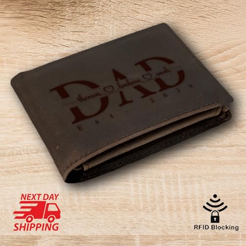 Custom Wallet For Dad With Kids Names, Valentine's Day Gift, Customized Laser Engraved Genuine Leather For Fathers Day Gift, Wedding Anniversary Leather Wallet For Husband Dad, Custom Father's Day Wallet Gift3
