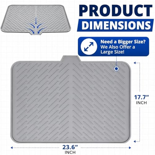 Image of Fayleeko Silicone Dish Drying Mat for Kitchen Counter, Dish Drying Mat Large 23x17 Inch, Silicone Mat for Kitchen Sink Area, Sink Mat for Kitchen Drain, Heat Resistant Non Slip Design (Large)