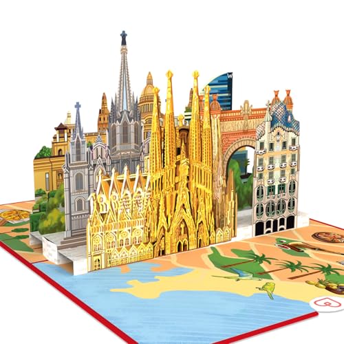 papercrush® Carte Pop-Up Barcelone - Carte anniversaire 3D, Bon cadeau de voeux pour billets d'avion, Cadeau couple pour voyage surprise en Espagne pour...