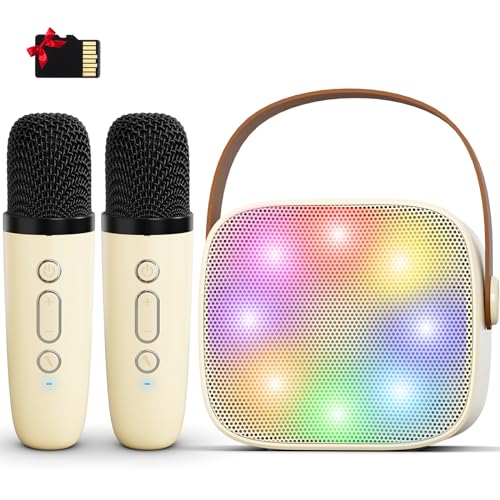 Mini máquina de Karaoke para niños y Adultos, Altavoz portátil de Karaoke con Bluetooth y 2 micrófonos inalámbricos para niñas y niños de 3 a 11 años y más de 12 años
