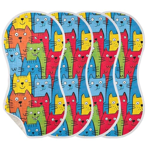 xigua Colorful Cats Baby Burp Cloths for Newborn Boys and Girls 2 Pack, Soft & Absorbent Cotton Baby Burp Cloth, Baby Washcloths, Newborn Towel, Burp Rags3
