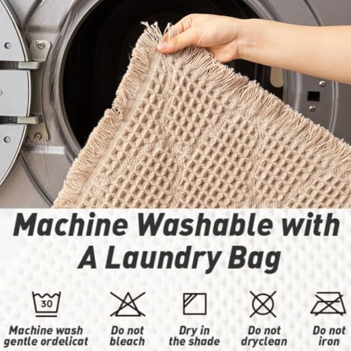 Image of HomeCloud Waffle Bath Mat, Super Absorbent Non Slip Mats for Bathroom Floor, Machine Washable Bathroom Rugs with Tassels,Ultra Soft (T.Beige)
