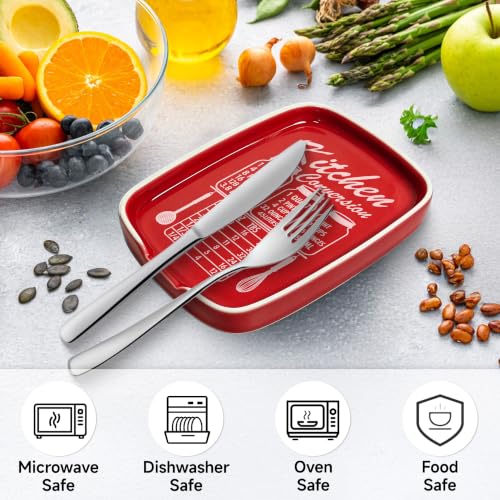 Image of Red Spoon Rest for Stove Top, Ceramic Spoon Holder for Kitchen Counter | Funny Large Cooking Utensil Rest, Conversion Chart Modern Farmhouse Kitchen Decor and Accessories for Cooking Lovers