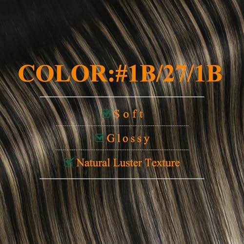 Image of Easyouth Human Hair Tape in Extensions Ombre Black Hair Extensions Real Human Hair Tape in Balayage Black to Honey Blonde Tapes in Extension Human Hair 20 Inch 50g 20Pcs