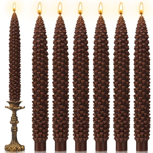 Nuanchu 6 Pcs Pinecone Shaped Taper Candles Brown...