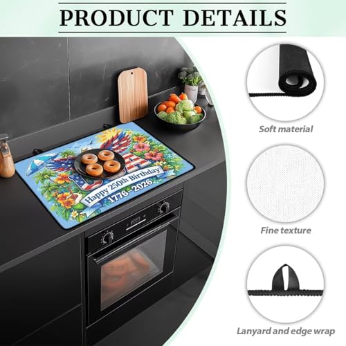 Image of 4th of July Patriotic Electric Stove Insulation Pad Heat Dish Drying Mat for Kitchen 30x21 Inch Cooktop Stove Guard Protector Extra Large Mat, American Flag Eagle Flower