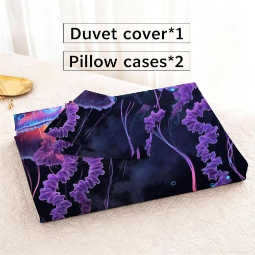 Housse de Couette 160x200 Violette Imprimé 3D Méduse | Parure de Lit Microfibre - 7