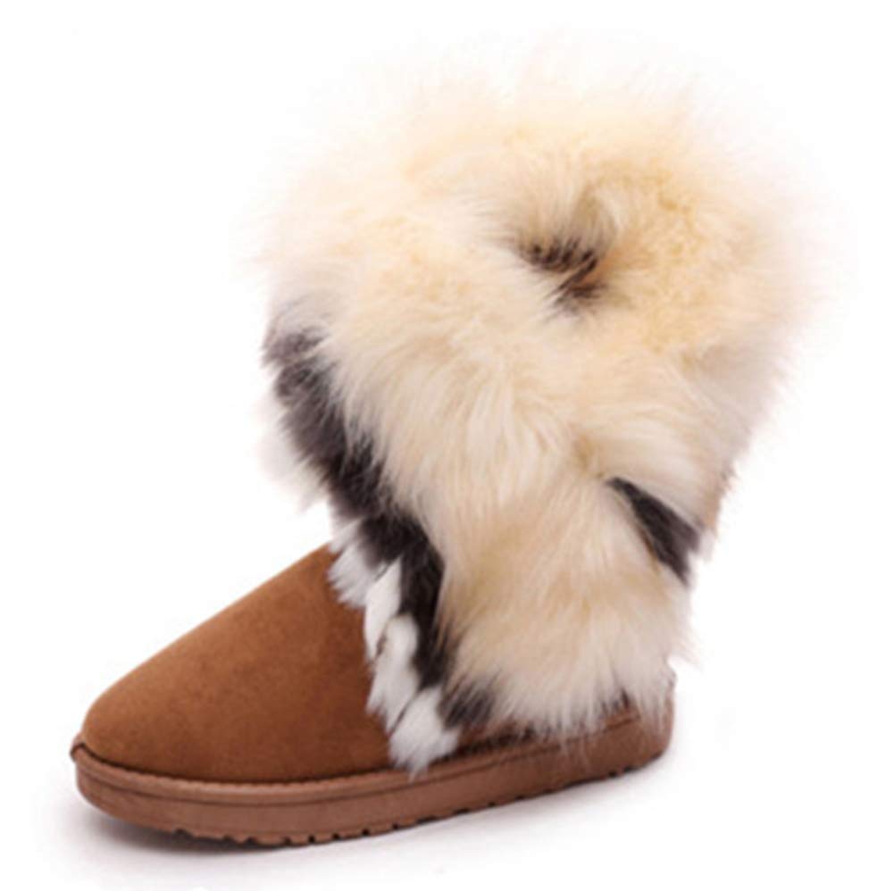 King Ma Women's Faux Fur Tassel Winter Snow Boot Suede Flat Ankle Boots